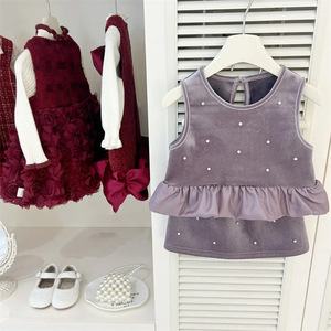 Tongxingyuan Girls Winter Outfit Purple Rhinestone Top Fleece Lined Midi Skirt Set Thickening Cotton Children's Clothing - Product Image 4