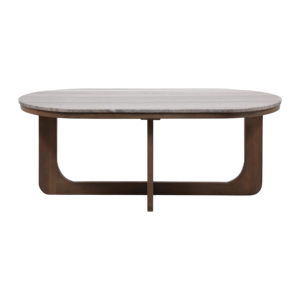 Tavolino da Caffè Minimalista Ovale con Piano in Marmo e Base in Legno, Arredamento per Soggiorno - Product Image 2