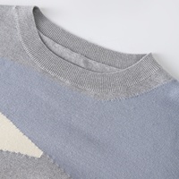 Fabricant de tricots personnalisés Pull bleu pâle décontracté à col rond long en maille à blocs de couleurs Pulls de travail pour femmes
