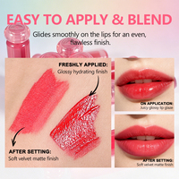 Vente en gros de gloss à lèvres mat en 6 couleurs, fini velours doux, imperméable, haute pigmentation, longue tenue, non collant