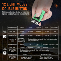 Mini lampe torche à clé haute puissance 900 lm, 10 modes d'éclairage, étanche IP65, économie d'énergie, LED UV, lampe torche EDC, lampe torche d'extérieur
