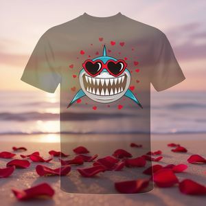Shark Valentine <b>Sunglasses</b> <b>Heart</b> Cute Lovers T-Shirt - Product Image 3
