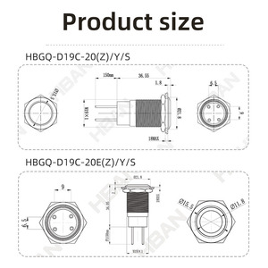 ปุ่มหยุดสวิตช์พื้นผิวหัวเว้า19มม. 10AMP โลหะเปิดปิดปุ่มกดสแตนเลส IP67กันน้ำพร้อมสายไฟ - Product Image 3