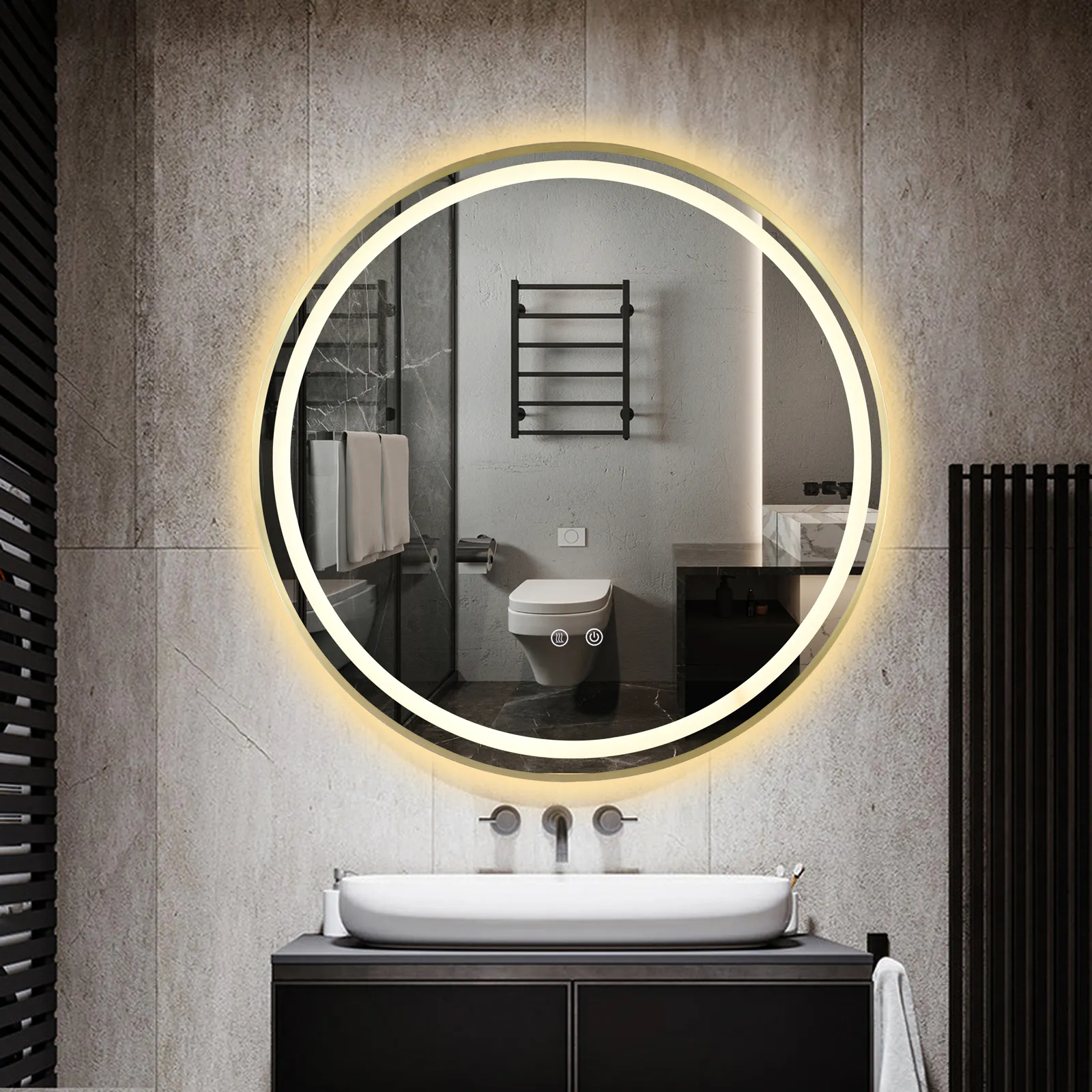 터치 센서가있는 고급 맞춤형 LED 스마트 김서림 방지 화장대 거울 중국의 현대 호텔 프로젝트 벽 거울 욕실 가정용