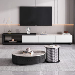 Moderno di lusso in marmo legno allungabile tavolino rotondo e Tv Set con cassetti casa soggiorno mobili in <span class=keywords><strong>pietra</strong></span> Design - Product Image 2