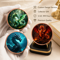 Koin Tantangan Kustom Tembaga Murni 999 1 oz Seri Naga Barat 3D Relief Tinggi Seni Berwarna UV Medali Koleksi untuk Hadiah