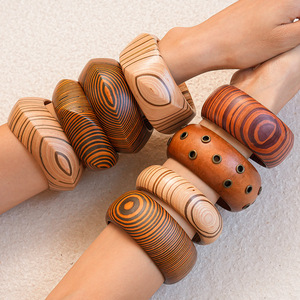 Kaimei 2025 Fashion Jewelry Wooden Rivet Geometric Pattern Bracelet <strong>Wristband</strong> Punk Pattern Wood Vintage Wooden Bracelets <strong>Bangles</strong> - Product Image 1