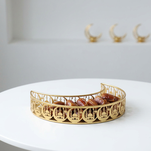 Decoraciones de Mesa para Ramadán 2027, Bandejas de Almacenamiento Islámicas de Hierro con Forma de Luna y Estrella para Dátiles y Velas - Product Image 2