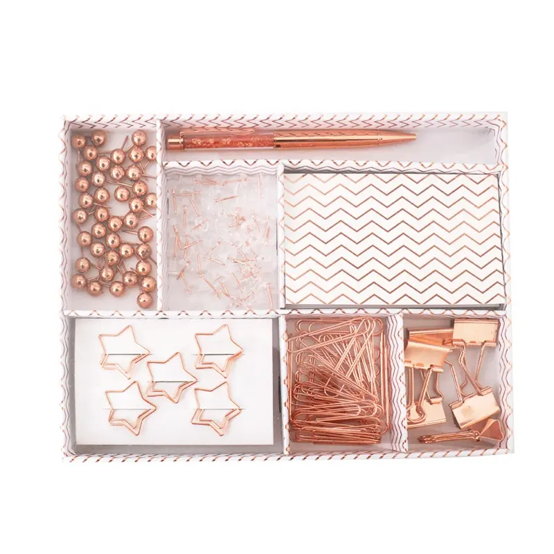 Back to School Rose Gold Eco-Freindly notebook binder clip pin clip ball pen in paper box