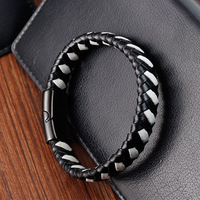 Mode Tressé Noir Rouge Bracelet En Cuir Pvd Noir Fermoir Magnétique Bijoux Wrap Bracelet En Cuir & Bracelet pour Hommes