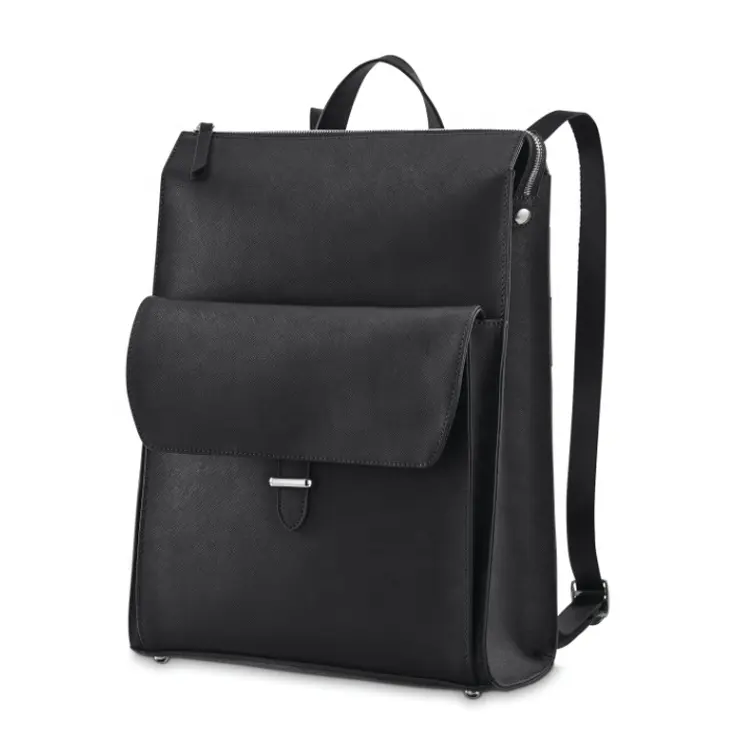 High quality black leather computer leisure backpack USB men laptop bag
