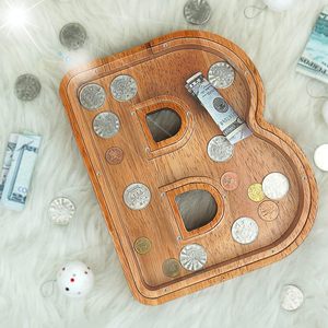 Boîte à monnaie en bois personnalisée OEM/ODM, organiseur de budget, boîte à monnaie en bois réutilisable avec design de lettres - Product Image 1