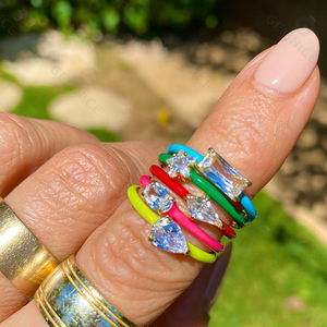 Gemnel or véritable plaider arc-en-ciel coloré émail métal poire marquise pierre anneaux mignon rouge bague en émail pour femmes - Product Image 3