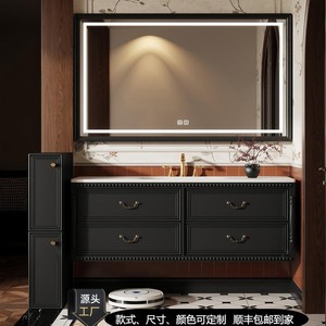 French freestanding bathroom vanity LED light strip storage <b>mirror</b> cabinet marble countertop - Product Image 2