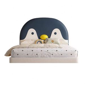 2025 cama flotante de pingüino para niños, diseño de dibujos animados, cama individual de madera maciza para niños, adolescentes, estilo minimalista moderno - Product Image 5