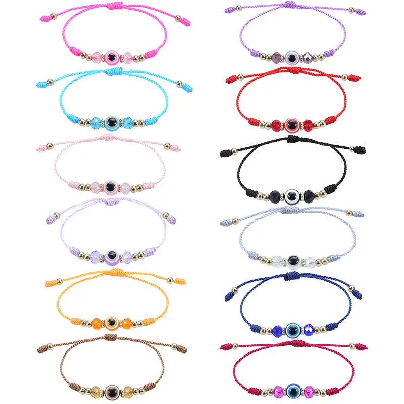 Wholesale Hot Sale Popular Lucky Fine Adjustable Colorful Crystal Beaded Handmade Woven Devil'S Eye Bracelet For Adult Child