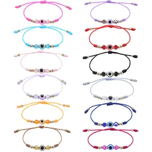 Wholesale Hot Sale Popular Lucky Fine Adjustable Colorful Crystal Beaded Handmade Woven Devil'S Eye Bracelet For Adult Child