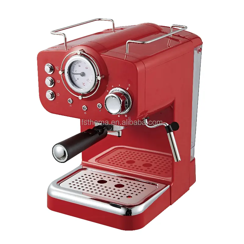 Thema đồng hồ cổ điển hiển thị áp suất cao 15bar bán tự động Cappuccino Espresso Italy Máy pha cà phê với máy tạo bọt sữa