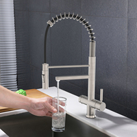 Robinet de cuisine commercial en acier inoxydable à 3 voies avec douchette extractible et flexible