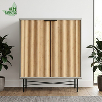 Armoire de rangement écologique en bambou, gris clair, pour entrée, avec double porte et pieds métalliques, OEM ODM
