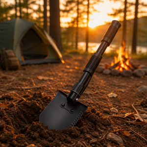 Pelle pliante tactique multifonction en acier au carbone pour la survie en plein air avec manche détachable - Product Image 2