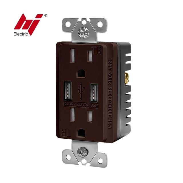 USB Wall Outlet Charger 15A 125V Duplex TR Receptacle Plug USB Outlet 3.6A Dual USB Port Type a Socket UL Electrical Outlet