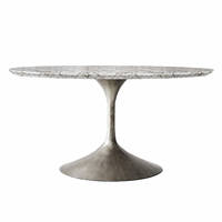Table à manger ronde en marbre Tulip, plateau en pierre veinée blanche avec base en piédestal métallique pour cuisine et salle à manger modernes