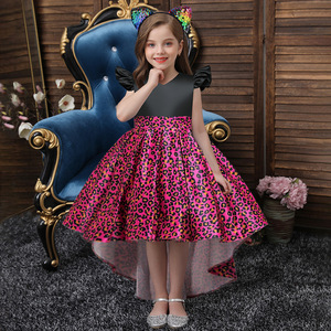 Robe trapèze en satin à imprimé léopard pour filles, col en V, costume de princesse, tenue de spectacle - Product Image 3