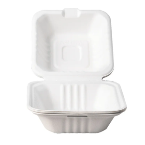 Plato de bagazo compostable Caña de azúcar Comida rápida para llevar Caja de hamburguesas Paquete Diseño de logotipo Caja de comida - Product Image 4