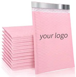 Bolsas autoselladas biodegradables para cosméticos, logo personalizado, color rosa y negro, embalaje de ropa cosmética, burbuja acolchada, envío sobre