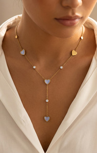 Elegante Collar de Acero de Titanio con Corazón y Diamantes Incrustados, Cadena de Clavícula de Alta Gama con Borla y Colgante Electrochapado - Product Image 2
