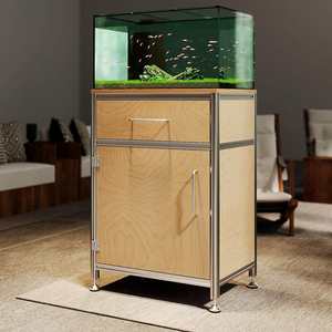 Mobile da Soggiorno con Profilo in Alluminio, Design Moderno e Minimalista, per Acquario e Credenza con Ripiani in Stile Oceanico - Product Image 4