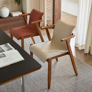 Chaise de salle à manger rétro française de style médiéval, suspendue, en bois de frêne, revêtement en cuir PU, chaise de designer antique pour <span class=keywords><strong>restaurant</strong></span> et maison - Product Image 3