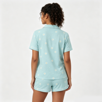 Pyjama décontracté d'été pour femme, col en V, manches courtes, en coton bambou et élasthanne, imprimé sur mesure, respirant, tricoté, doux et lavé, ODM