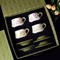 Ensemble tasse et soucoupe à café en céramique dans un coffret cadeau avec motif floral, style rétro luxe léger vintage, 260 ml, pour cérémonie d'ouverture