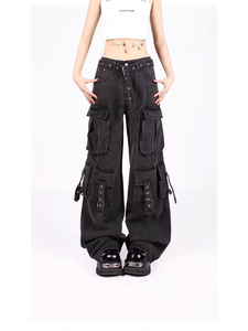 Overol Negro Estilo Americano, Estilo Urbano, Multibolsillos, Cintura Media, Jeans para Hombre y <span class=keywords><strong>Mujer</strong></span>, Nuevo Modelo 2025, <span class=keywords><strong>Pantalones</strong></span> Anchos y Holgados - Product Image 6