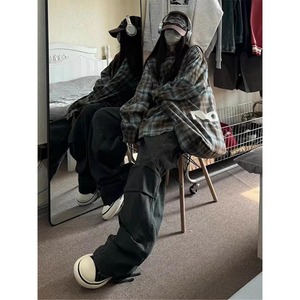 Chemise sans manches haut de gamme en polyester à rayures écossaises rétro américaines pour femme, collection Printemps-Automne 2024, décontractée, ample, boutonnée, avec blocs de couleur - Product Image 3