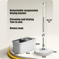 Serpillère rotative 360° en microfibres avec seau essoreur double entraînement, pour nettoyage humide et sec, manche réglable en acier inoxydable, ensemble serpillère et seau essoreur