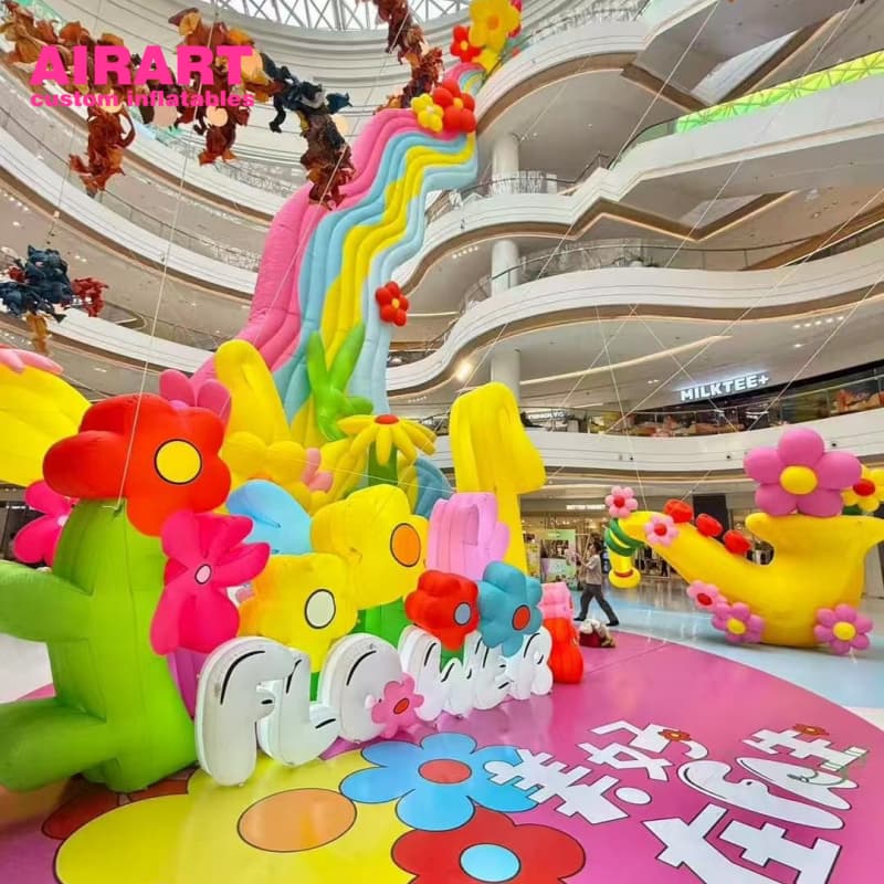 Colorful Inflatable Flower Commercial Beauty Scene Customized Flower rainbow Inflatable Decoration Device for Mall Decoration