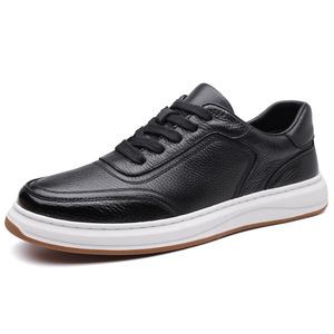 Chaussures de marche pour hommes en cuir véritable à bout rond, à lacets, respirantes, couleur unie, chaussures décontractées d'extérieur - Product Image 5