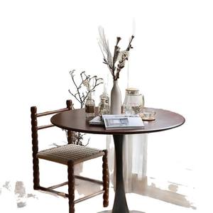 Nordic Vintage Walnut <b>Round</b> <b>Solid</b> <b>Wood</b> <b>Dining</b> <b>Table</b> 4 Seater Stable Home Use - Product Image 5