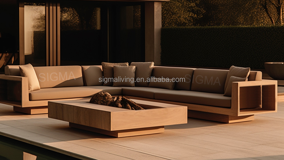 Customize luxury modern garden furniture set patio teak wood outdoor modern outdoor sofa