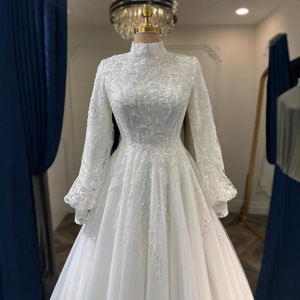 Abito da <span class=keywords><strong>Sposa</strong></span> Musulmano Semplice in Pizzo Leggero a Vita Alta, Nuovo Vestito da <span class=keywords><strong>Sposa</strong></span> Slim-fit a Maniche Lunghe per la <span class=keywords><strong>Sposa</strong></span> - Product Image 4