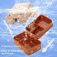Schattige Kinderen Beer Ontwerp Bento Box Plastic Lunchbox Voedsel Dubbele Laag Capaciteit Lunchbox Draagbare Compartimental Verzegelde Lunchbox