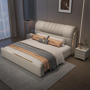 سرير فني جلدي فاخر خفيف حديث لغرفة النوم الرئيسية بسيط 2 متر سرير زفاف مزدوج عالي الجودة - Product Image 2