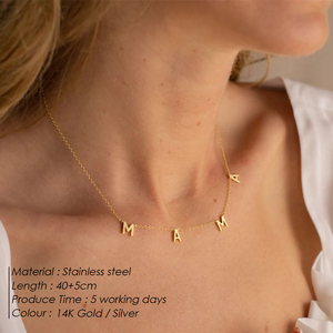 eManco Collana con Nome Personalizzato in Acciaio Inossidabile, Ciondolo a Goccia con Lettera Personalizzata, Placcato Argento/Oro, Consegna in 5 Giorni, Dropshipping - Product Image 2
