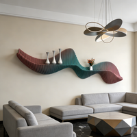 Estante de Pared de Madera Sostenible con Color Degradado Personalizado, Arte Folclórico Moderno, Adornos Colgantes para Pared, Uso en Sala de Estar y Hoteles ML