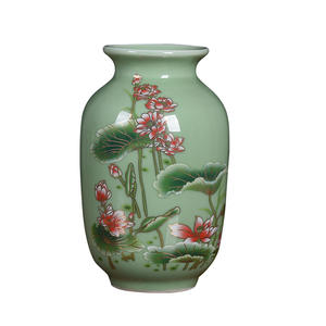 Nuovo ornamento di loto <span class=keywords><strong>ombra</strong></span> smalto verde <span class=keywords><strong>vaso</strong></span> in ceramica goffrato oro per la casa soggiorno decorazioni <span class=keywords><strong>fiori</strong></span> piccolo tavolo - Product Image 5
