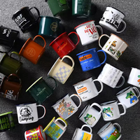 Ensemble de tasses à café de camping en métal émaillé, épaissies, réutilisables, avec logo personnalisé, motif de dessin animé, pour Noël, avec boîte cadeau