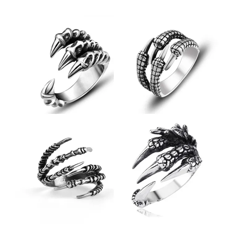 Cincin cakar naga Retro Punk cincin besar tentakel Hip-hop jari tengah untuk wanita pria perhiasan Goth Punk dapat disesuaikan